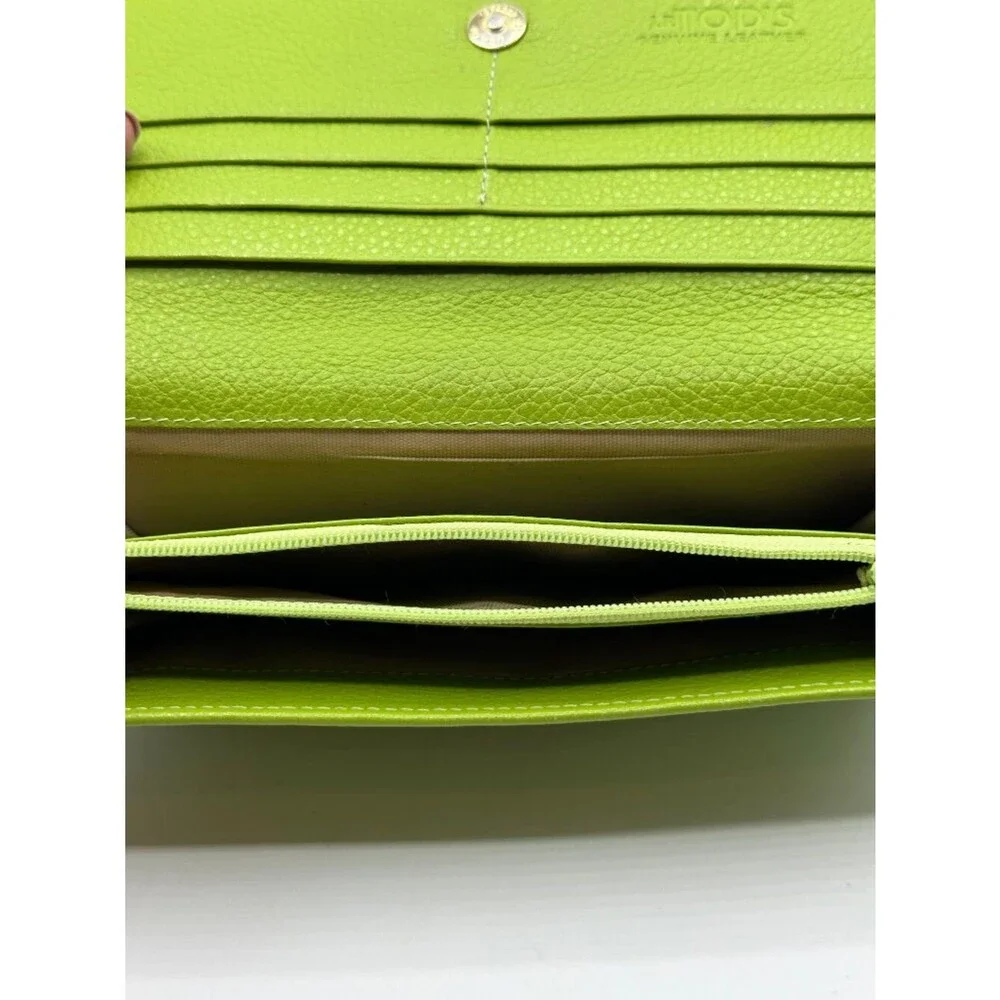 Tod's Lime Green Pebbled Leather Flap Wallet